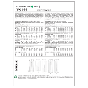 Vogue Sewing Pattern Misses'/Misses' Petite Pants 9155AX5 (Sizes 4-12)