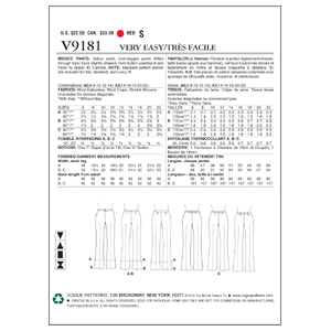 Vogue Sewing Pattern Misses' Custom-Fit Bootcut Pants 9181 A5 (Sizes 6-14)