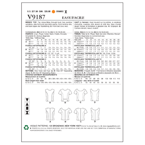 Vogue Sewing Pattern Misses' Jewel or Scoop-Neck, Princess-Seam Tops 9187 A5 (Sizes 6-14)