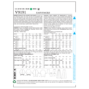 Vogue Sewing Pattern Misses' Ponchos, Back-Pleat Top, Shorts and Wide-Leg Wrap Pants 9191ZZ (Sizes L-XL-XXL)