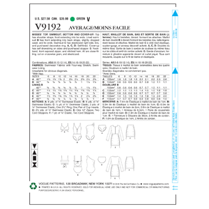 Vogue Sewing Pattern Misses' Wrap-Top Bikini, One-Piece Swimsuits, and Cover-Ups 9192 A5 (Sizes 6-14)