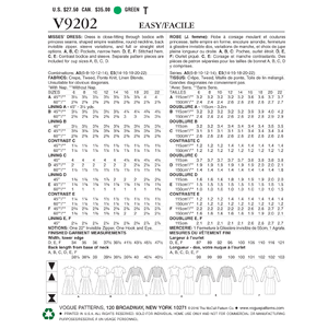 Vogue Sewing Pattern Misses' Dresses with Flared or Straight Skirt Options 9202 A5 (Sizes 6-14)