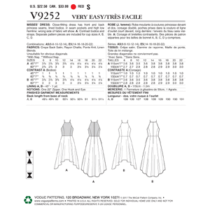 Vogue Sewing Pattern Misses' Princess Seam High-Low Dresses with Pockets 9252 A5 (Sizes 6-14)