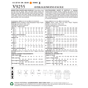 Vogue Sewing Pattern Misses' Lined Halter Bra and Shorts, and Square-Neck Coverup with Pockets 9255 A5 (Sizes 6-14)