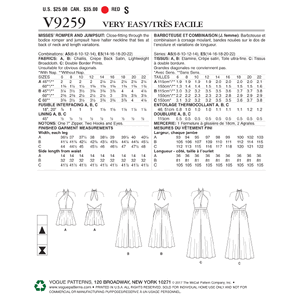 Vogue Sewing Pattern Misses' Criss-Cross Halter Romper and Jumpsuit with Length Variations 9259 A5 (Sizes 6-14)