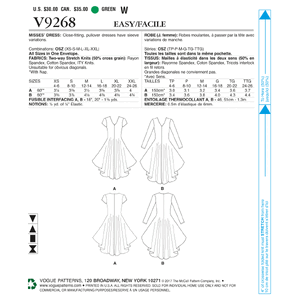 Vogue Sewing Pattern Misses' Knit, V-Neck, Draped Dresses 9268OSZ