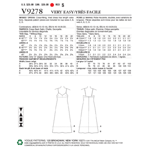 Vogue Sewing Pattern Misses' Slip-Style Dress with Back Zipper 9278 A5 (Sizes 6-14)