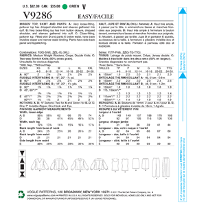 Vogue Sewing Pattern Misses' Tops, Straight Skirt, and Pants 9286y (Sizes XS-S-M)