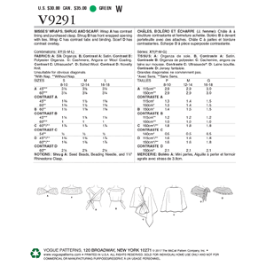 Vogue Sewing Pattern Misses' Wraps, Shrug, and Scarf 9291XY (Sizes S-M-L)