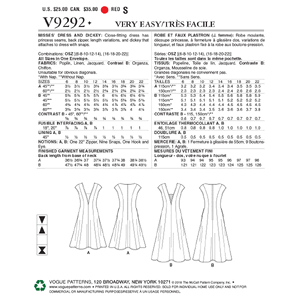 Vogue Sewing Pattern Misses' Dress and Dickie 9292OSZ