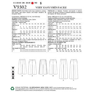 Vogue Sewing Pattern Misses' Pants 9302OSZ