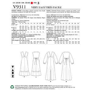 Vogue Sewing Pattern Misses' Dress 9311OSZ