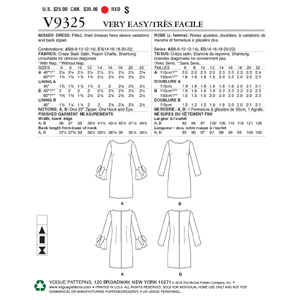 Vogue Sewing Pattern Misses' Dress 9325 A5 (Sizes 6-14)