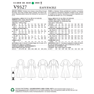 Vogue Sewing Pattern Misses' Dress 9327 A5 (Sizes 6-14)