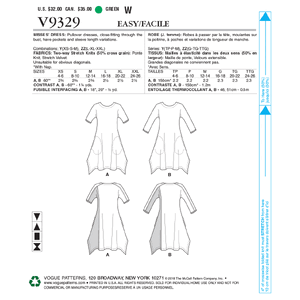 Vogue Sewing Pattern Misses' Dress 9329y (Sizes XS-S-M)