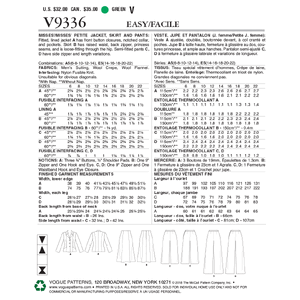 Vogue Sewing Pattern Misses'/Misses' Petite Jacket, Skirt and Pants 9336E5 (Sizes 14-22)