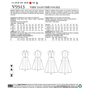 Vogue Sewing Pattern Misses' Dress 9343 A5 (Sizes 6-14)