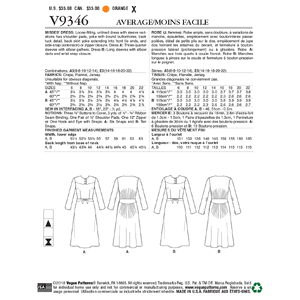 Vogue Sewing Pattern Misses' Dress 9346 A5 (Sizes 6-14)