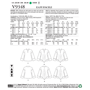 Vogue Sewing Pattern Misses' Top 9348ZZ (Sizes L-XL-XXL)