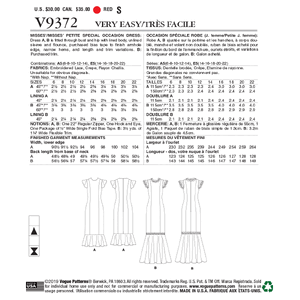 Vogue Sewing Pattern Misses'/Misses' Petite Special Occasion Dress 9372E5 (Sizes 14-22)