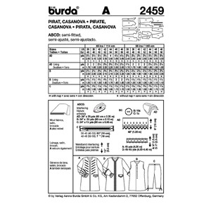 Burda Style B2459 Pirate & Casanova Costume Sewing Pattern Burda Sewing Pattern 2459