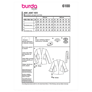 6100 BUR MISSES JACKET Burda Sewing Pattern 6100