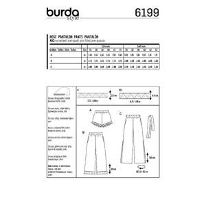 Burda Style Pattern 6199 Misses' Trousers/Pants - Shorts - Elastic Waist - Hem Frills Burda Sewing Pattern 6199