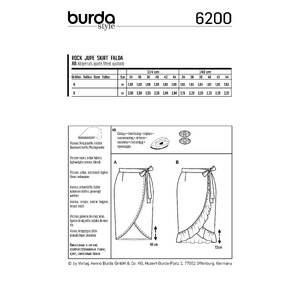 Burda Style Pattern 6200 Misses' Wrap Skirt with Waistband and Tie Bands Burda Sewing Pattern 6200