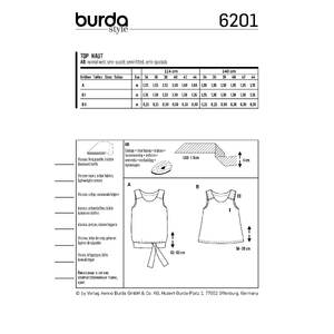 Burda Style Pattern 6201 Misses' Tank Top - Flared Form - with Waistband and Tie Bands Burda Sewing Pattern 6201