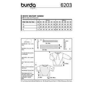 Burda Style Pattern 6203 Misses' Sweatshirt - T-Line - with Interesting Seam Lines Burda Sewing Pattern 6203