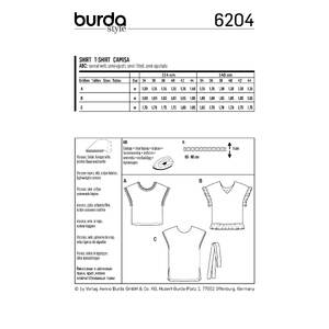 Burda Style Pattern 6204 Misses' Blouse Shirt - Over-cut Shoulders - V-neck in Front or Back Burda Sewing Pattern 6204