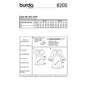 Burda Style Pattern 6205 Misses' Dress with Empire Waist - Bell-shaped Skirt Burda Sewing Pattern 6205