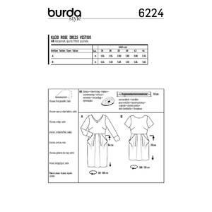 Burda Style Pattern 6224 Misses' Dress - V-Neck - Skirt with Pleats - Slightly Draped Pockets Burda Sewing Pattern 6224