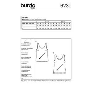 Burda Style Pattern 6231 Misses' Top with Rounded Neckline - Singe or Double Layer Burda Sewing Pattern 6231