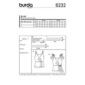 Burda Style Pattern 6232 Misses' Top in Wrap Look - Stretch Straps Burda Sewing Pattern 6232