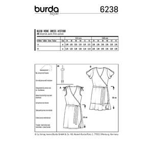 Burda Style Pattern 6238 Misses' Dress - Wrap Dress - Gathered Shoulders Burda Sewing Pattern 6238