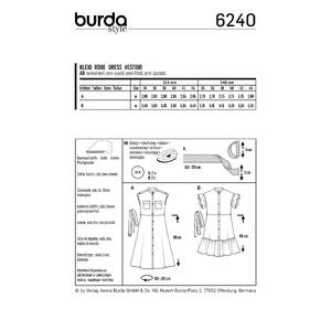 Burda Style Pattern 6240 Misses' Dress with Button Fastening - Stand Collar - Frills Burda Sewing Pattern 6240