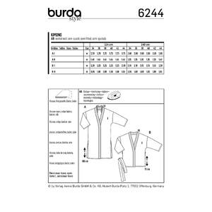 Burda Style Pattern 6244 Misses' Kimono - Coat - Jacket Burda Sewing Pattern 6244