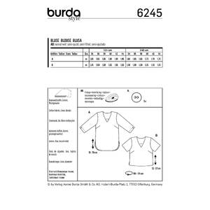 Burda Style Pattern 6245 Misses' Blouse - Tunic Top - V-Neck - Back Button Fastening Burda Sewing Pattern 6245