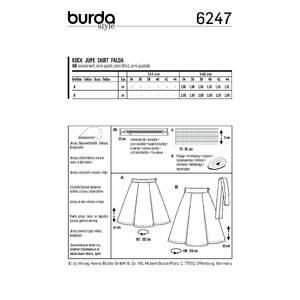 Burda Style Pattern 6247 Misses' Skirt with Pleats - Flared Shape Burda Sewing Pattern 6247