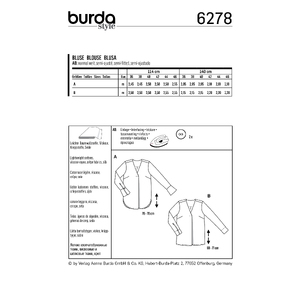 Burda Style Pattern 6278 Women's Blouses Pull-On in Two Lengths Burda Sewing Pattern 6278