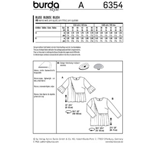 Burda Style Pattern B6354 Women's Blouse Burda Sewing Pattern 6354