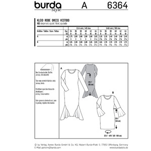 Burda Style Pattern B6364 Women's Dresses Burda Sewing Pattern 6364