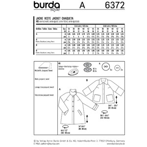 Burda Style Pattern B6372 Women's Jacket Burda Sewing Pattern 6372