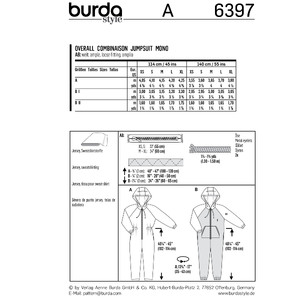 Burda Style Pattern B6397 Unisex Hodded Jumpsuit Burda Sewing Pattern 6397