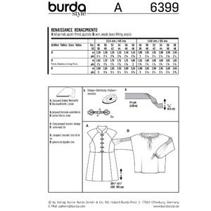 Burda Style Pattern B6399 Men's Renaissance Shirt Burda Sewing Pattern 6399