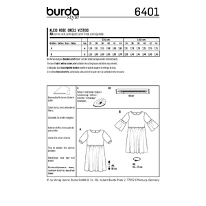 Burda Style Pattern B6401 Women's Swing Dress with Sleeve Variations Burda Sewing Pattern 6401