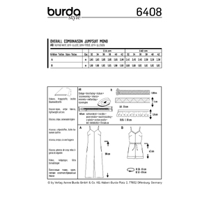 Burda Style Pattern B6408 Misses Jumpsuit in Various Lengths Burda Sewing Pattern 6408