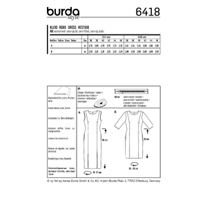 Burda Style Pattern B6418 Women's Feminine Dresses Burda Sewing Pattern 6418