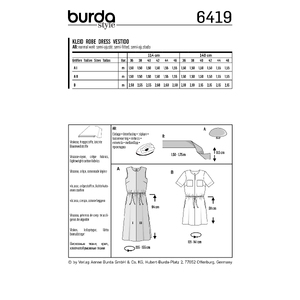 Burda Style Pattern B6419 Women's Short Sleeve Dress Burda Sewing Pattern 6419